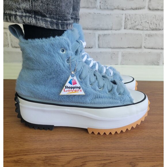 ❤️Converse Run Star Hike Hi Platform Faux Fur 8 Women Shoes Sneaker Blue A13381C - Picture 2 of 13